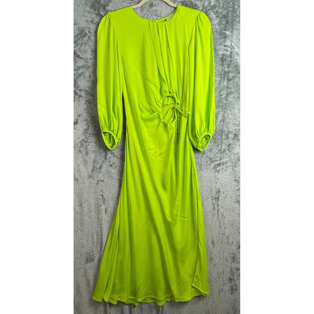 Farm Rio Lime Circle Cut Out Maxi Dress Small Green Long Beaded Tassels Resort
